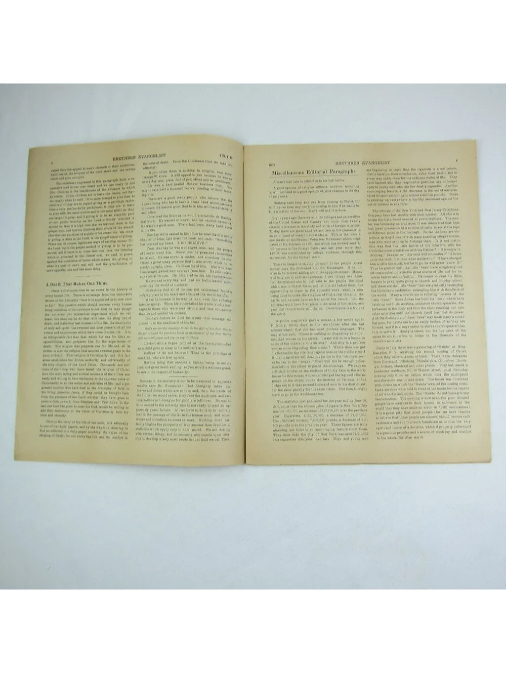 Brethren Evangelist Christian Newspaper Ashland Ohio Antique July 23rd 1902 RARE